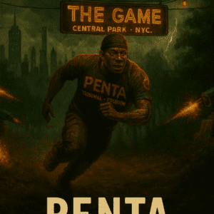 Cover for Penta, a near‑future survival thriller short story by Gregory Halpern. Depicts Harlem’s bombed‑out streets as the arena for a brutal survival game, where Prize fights to endure one more day against remote Players and desperate Fodder. Themes of resilience, inequality, and twisted entertainment define the Part 1 of the complete story.