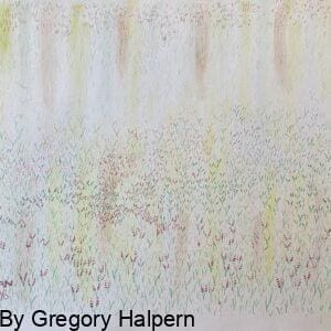 Original large-format watercolor painting of cascading lupin flowers flowing into the foreground, available for purchase