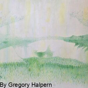 Original large-format watercolor painting of grasses cascading into canyon valleys with faint lupin accents, available for purchase